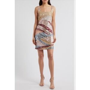 Pisarro Nights Womens Sequin Beaded Cocktail Dress Multi Color Wave Size 4 NEW
